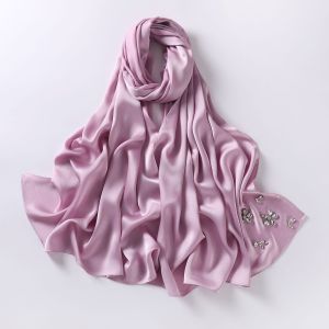 Chiffon handmade diamond inlaid scarf Muslim Hijab Chiffon Rhinestone Flower Headscarf\Square Hijab
