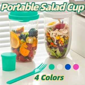 JACIRCLE Portable Salad Cup Food Storage Bento Box With Fork Sauce Cup Breakfast Salad Cup Nut Yogurt Cup