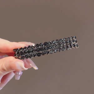High-end Full Rhinestones Geometric One-word Clip Womens Back of Head Half-tied Spring Clip Exquisite Alloy Hair Accessories