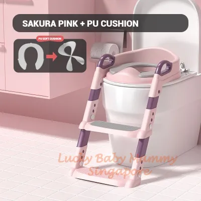 Premium Foldable Toddler Potty Training Seat with Adjustable Non-Slip Step Ladder / Rack