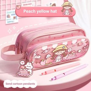 BISCUSM Three-Layers Cartoon Girls Pencil Bag Large Capacity Astronaut Large Capacity Pencil Pouch Creative Waterproof Multi Layered Stationery Bag Children