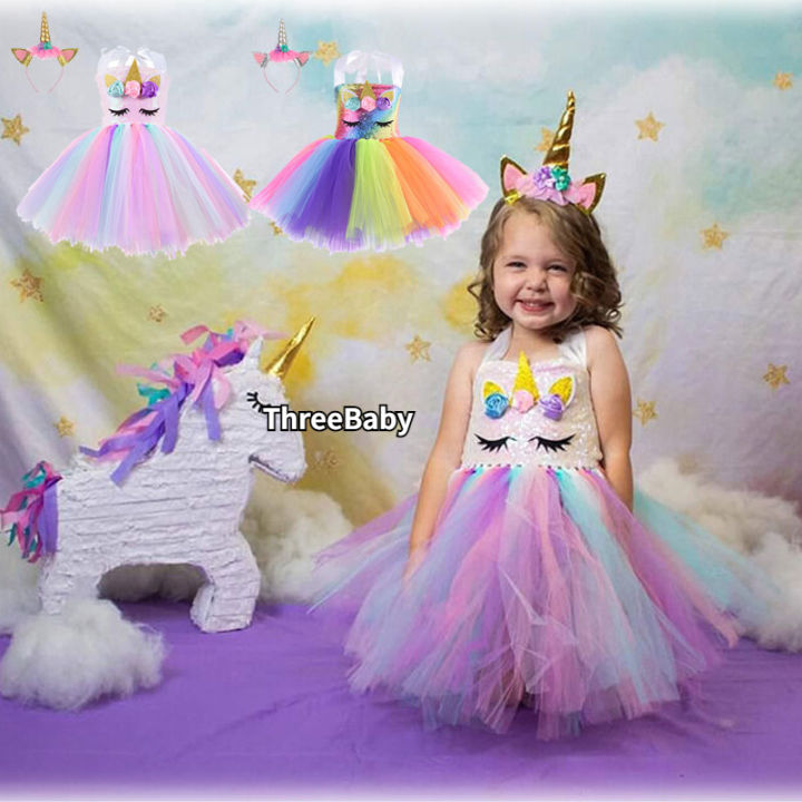 3pcs Set Rainbow Dress for Kids Girls Sale Unicorn Dress for Kids