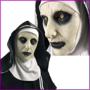 WOADA Mặt nạ cao su nữ tu kinh dị đáng sợ với khăn trùm đầu valak hóa trang cho trang phục halloween