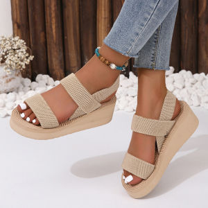 [Free Shipping] WomenS Fashionable Sandals Roman-Style With A Faux Rope Sole Thick-Soled Perfect For Summer Wear And Suitable For Students