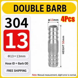 BESTOURO 4Pcs 6-41mm Hose Barb Connector 304 Stainless Steel 50-65mm Length Straight Two Way Pipe Fitting  Straight Stainless Steel Hose Barb for Hose Pipe Connection