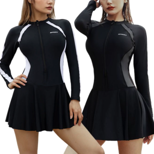 Phụ nữ phía trước dây kéo áo tắm chống phát ban tay áo dài chống mẩn ngứa áo tắm swimdress với Boyshorts đồ bơi tắm lướt sóng phù hợp với