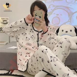 DS ชุดนอนผู้หญิง🌷พร้อมส่ง🌷ชุดนอน เสื้อแขนยาว-กางเกงขายาว ชุดนผ้าอนคอตตอน ลายการ์ตูนน่ารักๆ ผ้านิ่มใส่สบาย Womens pajamas M-2XL เสื้อผ้าผู้หญิง