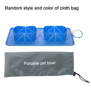 OUTOPEN Soft Silicone Folding Dog Bowl Anti Slip with Flannel Bag Folding Double Bowls Portable 2-in-1 Cat Water Feeder for Dogs/Cats