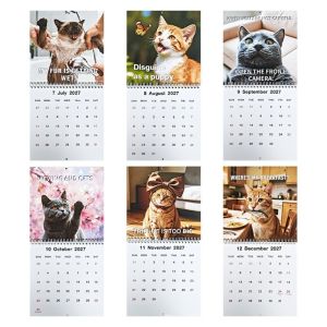 JING Spiral Bound Cat Calendar Cat Theme Funny Print Wall Calendar Creative 12 Month Monthly Calendar For Home Wall Decor