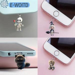 E-WOITD ปลั๊กกันฝุ่นโทรศัพท์มือถือ pendan น่ารักแมวสุนัขแชมร็อกตกแต่งแขวนจี้สำหรับ iPhone Type-C พอร์ตชาร์จป้องกันฝุ่นปลั๊ก