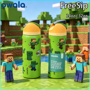 US ready stock Original Owala FreeSip 24oz / 32oz Minecraft Stainless Steel Water Bottle Insulated Leak Proof BPA-Free
