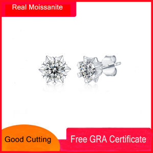 Bông Tai Đính Đá Moissanite Chính Hãng Bằng Bạc 925 Có Chứng Chỉ GRA Dành Cho Nữ 0.5 Carat 1 Carat Mỗi Viên Kim Cương Tương Tự Hình Bông Tuyết Quà Tặng Sinh Nhật