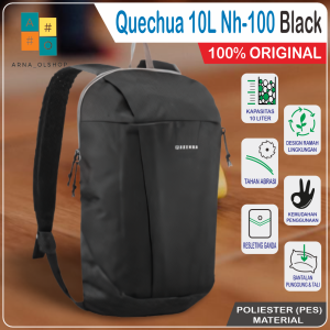 Quechua Tas Ransel Sepatu Sport mini 10 Liter Black Nh-100 Backpack Camping Hiking Black