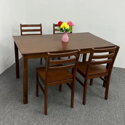 Ready Stock EWJ 1008 Solid Wood Dining Table Chair Set Oak Walnut 4 6 8 Seater / Set meja makan kayu Coklat 1+4 1+6 1+8