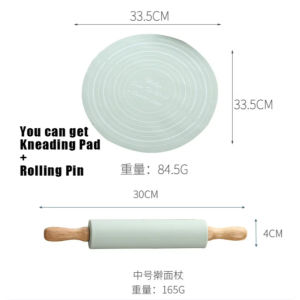 Silicone Dough Kneading Mat and Wooden Rolling Pin Set Non Stick Baking Pastry Mat Reusable Easy Clean for Home Kitchen