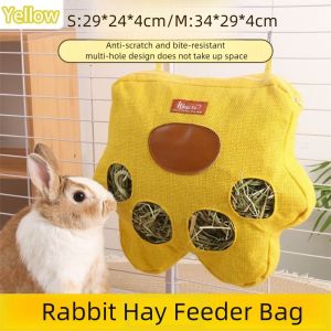 PUZHE 4 รู ถุงให้อาหารกระต่าย ความจุขนาดใหญ่ น่ารัก ถุงให้อาหารกระต่ายแบบแขวน ทำความสะอาดง่าย แบบพกพา ภาชนะให้อาหารหญ้า สำหรับชินชิลลา แฮมสเตอร์ กระต่าย