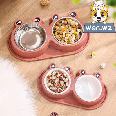 wen.W2 ชามอาหารสัตว์เลี้ยง 2 ช่อง ชามสุนัข แมว