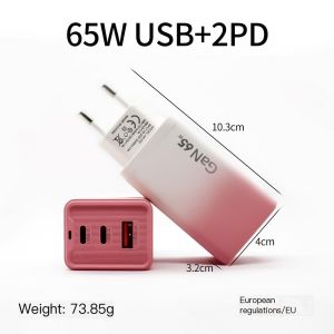65W GaN Gradient Color Fast Phone Charger Multi-Port EU US UK Plug Universal Charging Head