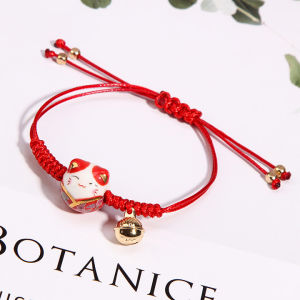 Jasongo123 Lucky Ceramic Cat Adjustable String Braided Beads Bell Wrist Chain for women & kids