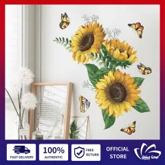 Sunflower & Butterfly Wall Sticker – Removable Waterproof Wall Art For Bedroom, Nursery, Bathroom