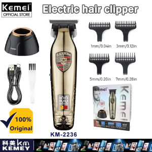 Kemei KM-2236 Professional DLC All Metal Hair Clipper Rechargeable 7800 Rpm Hair Cutting Machine Electric Hair Trimmer With Seat Charger