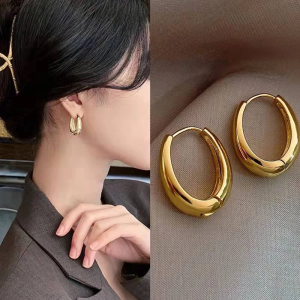 14K Gold Gold Hoop Earrings for Women Hypoallergenic Oval Piercing Earring Jewelry Accessories COD