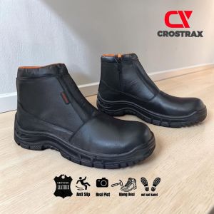 Sepatu Delta Zippers Boots Cx Pria Kulit 100% Resleting Ukuran Jumbo 40-46 cokelat hitam Sepatu Pdl Pdh Tni Polisi Security Satpam Tentara Polri Safety Hitam Ujung Besi Touring Bikers Boot Kerja Proyek  Termurah Bayar Di Tempat