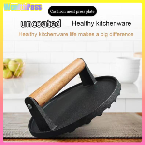 Heavy Duty Cast Iron Barbecue Press for Steak Bacon and Burger with Wooden Handle - Utensils Sturdy