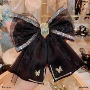 [COD] Abulaia Fabric Rhinestone Hairpin Butterfly Mesh Bow Hair Clip Spring Clips For Women Korean Style Fashion Hair Accessories