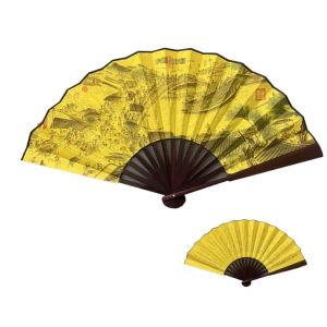 DISKAS Bamboo Handle Folding Fan Chinese Retro Style Silk Cloth Hand Fan Durable Traditional Chinese Painting Bamboo Fan For Summer Daily Dance
