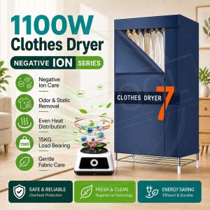 Portable Clothes Dryer Electric Drying Machine 1100W Indoor Cloth Negative Ion Storage Drying Rack Hanger Dehumidifier Moisture Absorber Laundry Dryer for Home Apartment