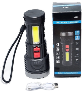SENTER TANGAN CAS RECHARGER FLASHLIGHT LED COB TERANG BENDERANG LAMPU EMERGENCY L822