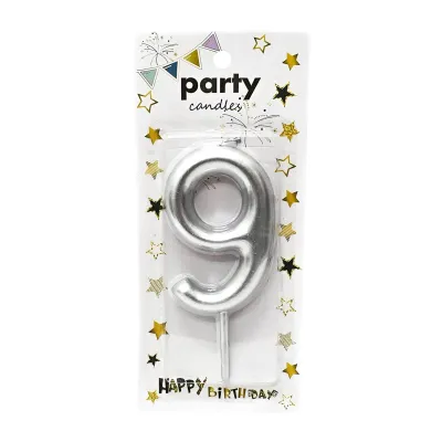 CGS Big Shiny Number Candle (9) (Silver)