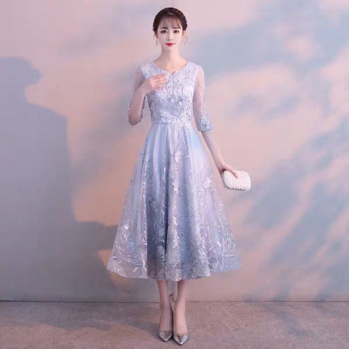 Đầm dạ hội dự tiệc cao cấp màu xám bạc sang trọng-DH10 - NiNiStore 2024