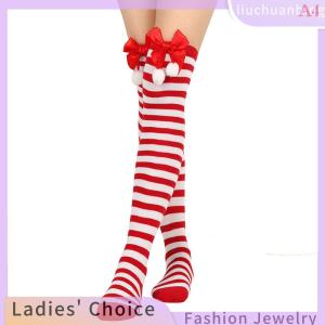 [COD] liuchuanbing Jewellery Christmas Ornaments Socks Striped Long Stockings Christmas Decorations High Socks for Girls Striped Knee Socks