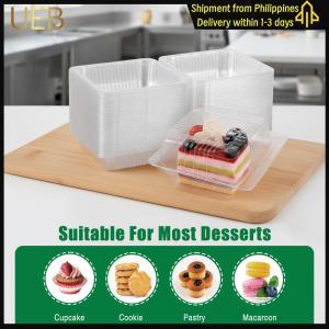 【UEB】Clear Plastic Square Hinged Food Container W/Clear Lid Clamshell Takeout Tray for Pastry Salad Dessert Sandwiches Fruit