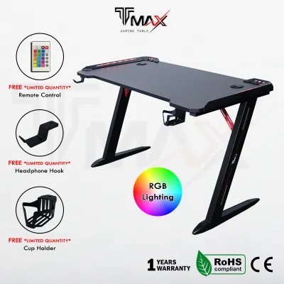 TMAX Z-shaped L120/140cm Gaming Table Gaming Desk With RGB Lighting Modern Style [ 1 YEARS WARRANTY ]