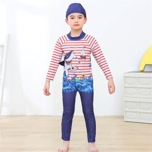 228AISAMEFE Conservative Handsome Shark Cute Long Sleeve Children Swimwear Baby Boys Swimwear Beach Sunscreen Swimwear Surfing Suit