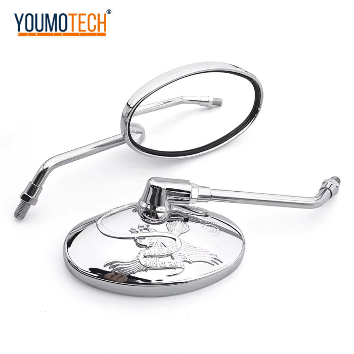 Set Of 2 Chrome Motorcycle Side Mirrors - 10mm Fit For Kawasaki, Honda & More