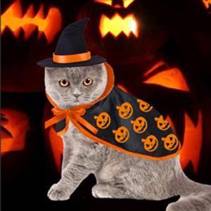 OUTOPEN Pumpkin Pattern Halloween Cat Cloak Bat Adjustable Pet Cosplay Costume Set Festive Gifts Lightweight Halloween Dog Costume Home Decor