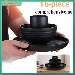 【Local Delivery】 16Pcs Unbreakable Dinnerware Set Heat Resist Wheat Straw Dinnerware Suit Multi-Purpose Lightweight Dish Cup Bowl Set for Home Gathering Party