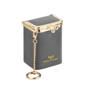 Royal BaggerChain Cosmetics Case for Women Genuine Cow Leather Retro Kiss Lock Purse Small Lipstick Makeup Bag with Mirror 3241