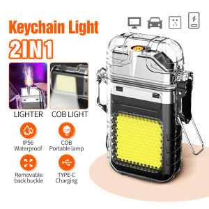 COB Keychain Light 2in1 Mini Torch Light with Lighter Bright USB Rechargeable Portable Flashlight LED Light Camping Fishing Lampu Kecemasan