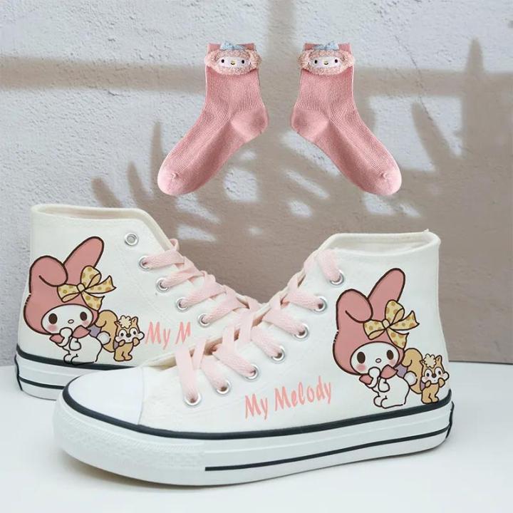 Kawaii Sanrio Kuromi Canvas Shoes Cartoon Anime Summer Student Outdoor Cute  Casual Flat Bottom Comfortable Anti-Slip Toys Girls