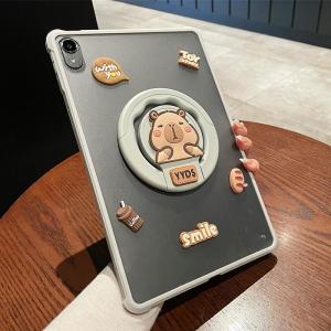 Cute Capybara 360° Rotatable Circular Holder Matte Translucent Hard Shockproof Tablet Case For iPad 11 2025 10 9 8 Gen Mini 7 6 Air 6 5 4 2 1 Pro 11 12.9 inch M4 M3 M2 2026 8.3 9.7 10.2 10.9 13 inch Cartoon Pad Cover With Foldable Rotating Stand
