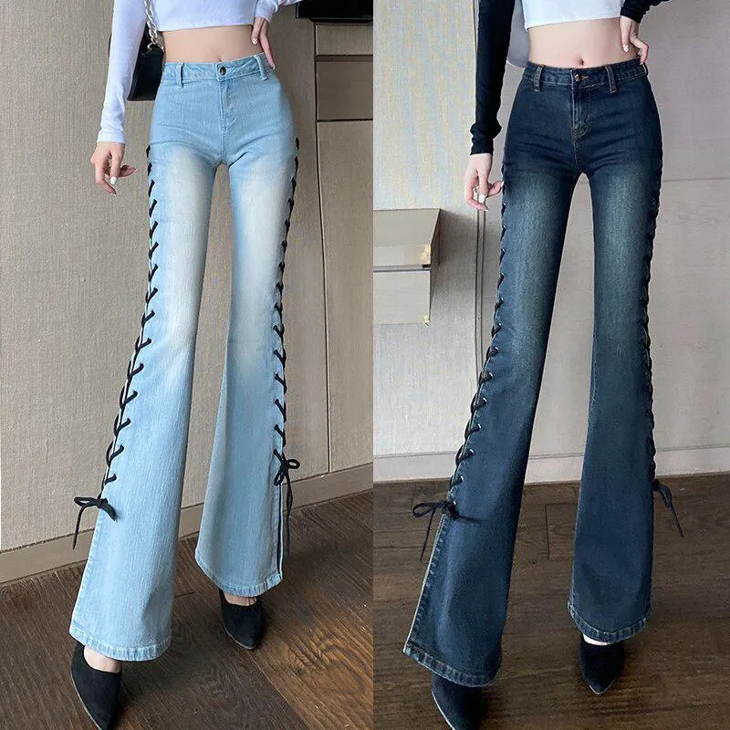Girls Bell Bottom Jeans Fashion Elastic Waist Flared Denim Pants