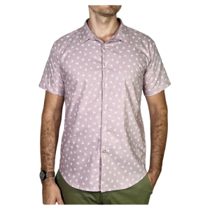 FreshElement Mens Cotton Light Dusty Pink Polo with White Floral Print
