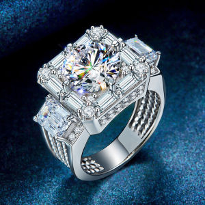 Sang trọng moissanite t-cắt vòng cho nam giới: 18K trắng và vàng kim cương vàng vòng với nhỏ và lớn Carat Stones-Hoàn hảo cho trang phục công sở