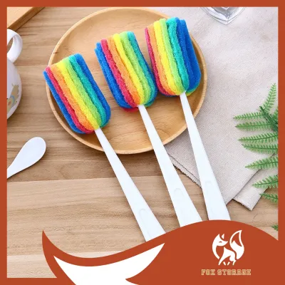 Berus Span Pelangi Effortless Cleaning Rainbow Sponge Brush With Long Handle For Cups & Bottles Kitchen Cleaning Tool 轻松清洁 长柄彩虹海绵刷 专为杯子和水瓶设计