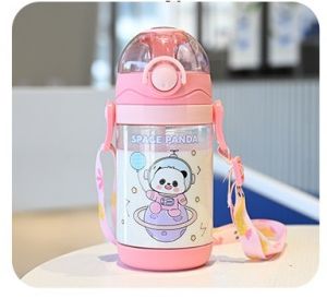 450ML Kids Water Bottle BPA Free Cartoon Botol Air with Straw and Strap (BGJAYA)